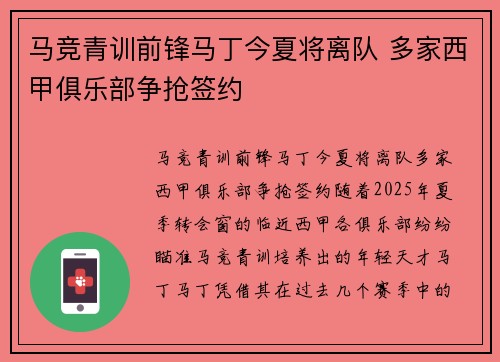 马竞青训前锋马丁今夏将离队 多家西甲俱乐部争抢签约